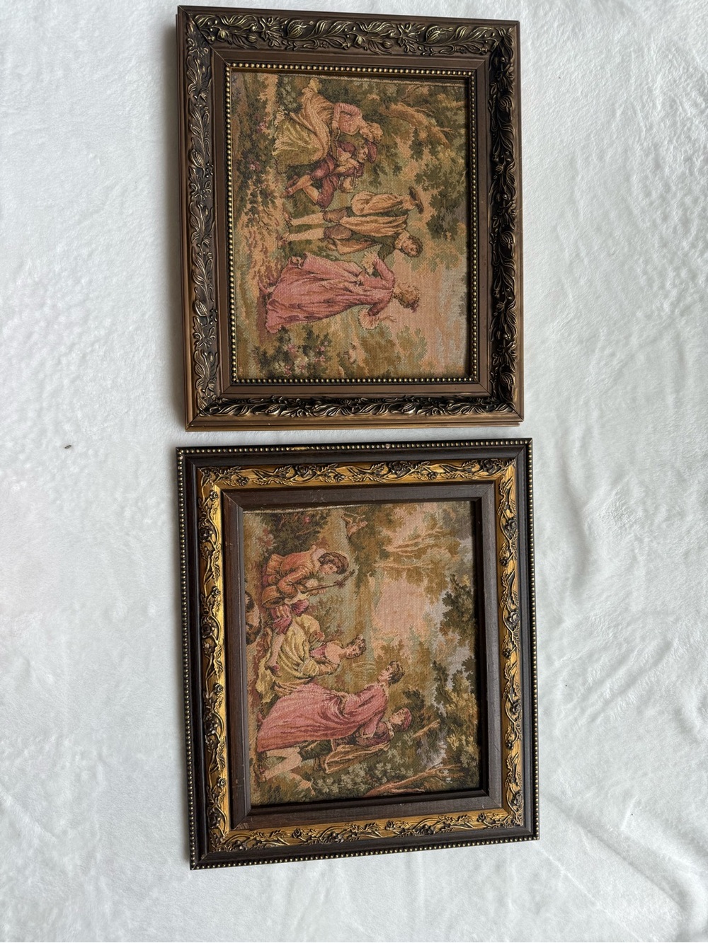 Vintage Framed Pink Tapestry Wall Art Pair